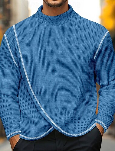  Homens Camisa Waffle Camisa de gola alta T-shirt Camisa de manga longa Manga Longa Gola Alta Colarinho Clerical Primavera & Outono Côr Sólida Moda Designer Básico Enrole Férias Rua Para Noite Branco