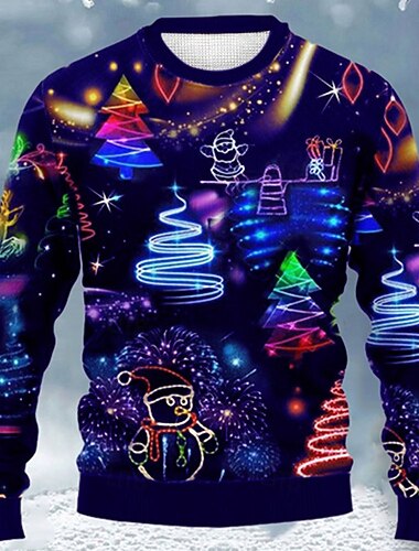  Suéter navideño feo, suéteres para hombres, suéteres, suéteres de punto, suéteres de punto, estampados, suéter de Nochevieja, para exteriores, uso diario, vacaciones, manga larga, cuello redondo,