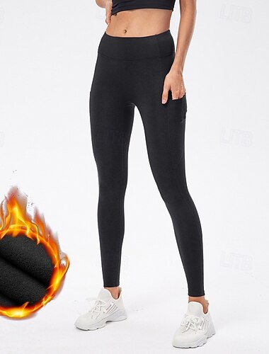  Dame Yogabukser Yoga Leggings Leggings med fleece Sidelommer Midjekontroll Rumpeløft Høy Midje Yoga & Danse Sko Treningsøkt Pilates Strømpebukse Svart Militærgrønn Burgunder Høst Vinter sport
