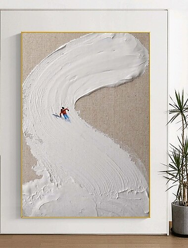  Hand painted  Abstract Snow Skiing Paintings On Canvas handmade Snow Mountain Textured Acrylic Painting Modern Wall Art painting Hand Painted Artwork snow painting for Living Room Wall Decor