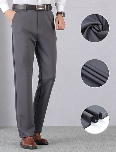  Pantalones de vestir para hombre, de color negro y gris, gruesos, largos, de color liso, de alta elasticidad, de corte estándar, cálidos, 2024