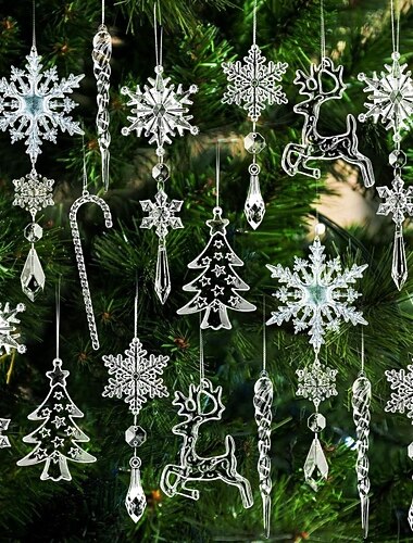  18 stk julepynt, snøfnugghengende dekorasjoner, akrylkrystallistapper og vanndråpeanheng for festlig feriedekor