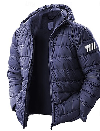  Herren Graphic Amerikanische US-Flagge Daunenjacke puffer jacket Wasserdicht Regendicht Leichtgewichtig Brautkleider schlicht Täglich Festtage Ausgehen Bedruckt Herbst Winter Mit Kapuze Langarm