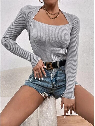  Per donna maglietta Liscio Di tendenza Moderno Informale Manica lunga Squadrata Top regolari Giornaliero Fine settimana Nero Bianco Rosso Grigio Autunno Inverno