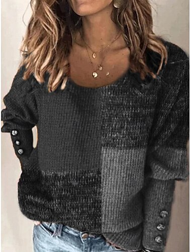  Damen Pullover Brautkleider schlicht Weich Farbblock Gerippt V Ausschnitt Strick Langarm Normale Oberteile Stricken Outdoor Täglich Wochenende Schwarz Regenbogen Herbst Winter