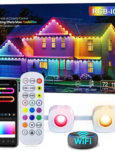  permanente verlichting 16,5-150ft slimme rgbic buiten dakrandverlichting, eeuwigdurende verlichting met tuya wifi app-bediening, ip65 waterdicht, doe-het-zelf programmering, alexa/google compatibel voor kerst- en huisdecoraties