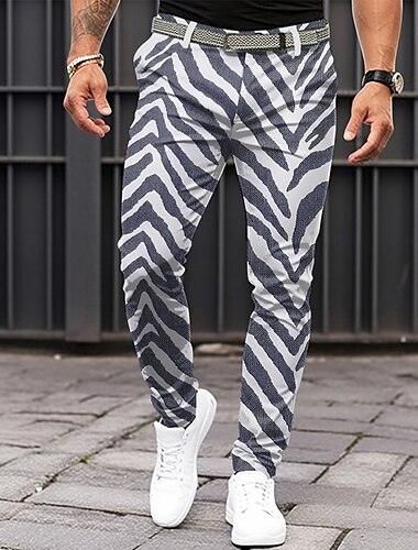  Herren Gestreift Anzughosen Mittlere Taillenlinie Business-Casual Formal Alltagskleidung Zip Tasche Sommer Frühling Herbst 3D-Druck Schwarz Grün Schwarz Blau