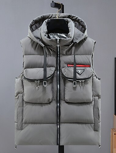  בגדי ריקוד גברים אפוד פאפר וסט קפוצ'ון מרופד Gilet אפוד מרופד יומי פגישה (דייט) חופשה אופנתי יום יומי סתיו חורף כיס מכסה המנוע הניתן להסרה פוליאסטר שמור על חום הגוף נוח צבע אחיד רוכסן עם קפוצ'ון רגיל