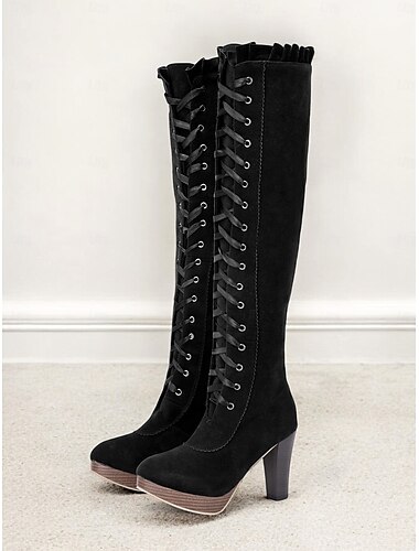  braune kniehohe Stiefel zum Schnüren im viktorianischen Stil für Damen – Retro-Stil mit Plateauabsatz, perfekt für Cosplay und Vintage-inspirierte Outfits