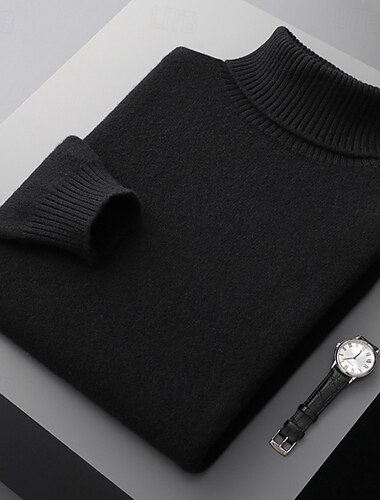  Herren Rollkragenpullover Stricken Einfarbig Rollkragen Strickware Elegant Weihnachten Outdoor Bekleidung Herbst Winter Schwarz Weiß S M L
