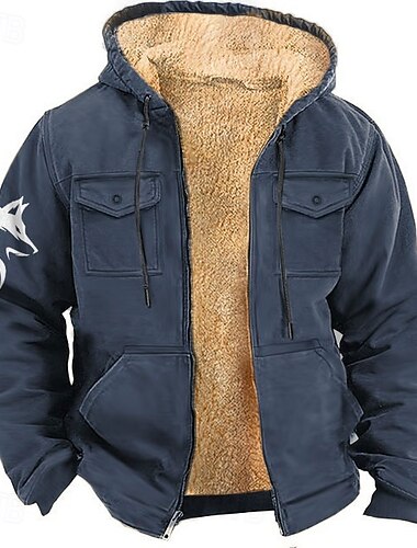  Homme Loup Cowboy Polaire Sweat à capuche Sweats à capuche Sweatshirt Mode Frais Quotidien Vintage Rétro manche longue À capuche Fête Vêtements de rue Noir Bleu Marron Fermeture éclair Avec Poches