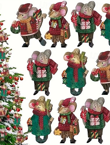  24 stk tremus julepynt, håndlagde dyreanheng for tredekorasjon, rustikk gårdsferiesjarm, sesongbasert ikke-belyst dekor, oppheng og toppers med dyretema