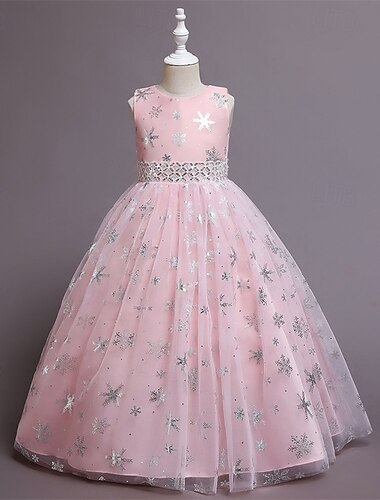  kinderkleidung Mädchen Cosplay-Kleid Party Kleid Schneeflocke Ärmellos Leistung Weihnachten Gitter Rückenfrei Patchwork Schön Süß Polyester Maxi abendkleider Schaukelkleid Tüll-Kleid Winter 4-12 Jahre
