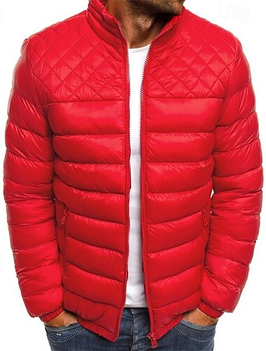  Herren Steppjacke Pufferjacke Puffer Winterjacke Winter Draussen Isoliert Packbar Leichtgewichtig Oberbekleidung Windbreaker-Jacke Leichte Pufferjacke Voller Reißverschluss Reisen Schwarz Rot