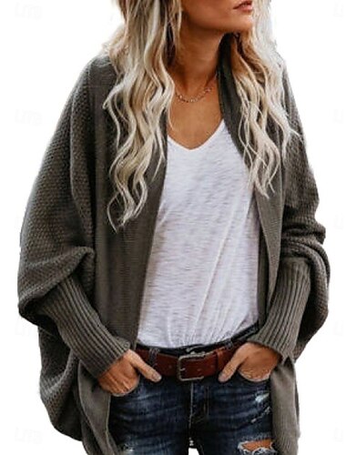  Mujer Pulóveres Cárdigan Casual Suave Color puro Estriado Frente Abierto Bolsillo De Punto Manga Larga Tops regulares Tejer Exterior Diario Fin de semana Azul Marino Verde Oscuro Otoño Invierno