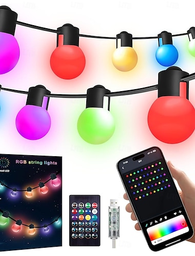  dimbare rgb buitenverlichting 16ft 10m 25 leds, 32ft 5m 50 leds kleurveranderende lichtslinger met app &afstandsbediening perfect voor kerstfeestjes huisdecoraties