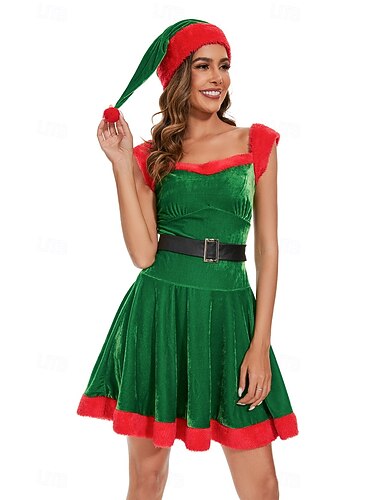  بابا نويل Mrs.Claus فستان عيد الميلاد الهوى أزياء عيد الميلاد مثير نسائي زي تأثيري بالغين كريسماس عيد الميلاد اليوم الذي يسبق ليلة الميلاد عيد الميلاد فستان قبعة