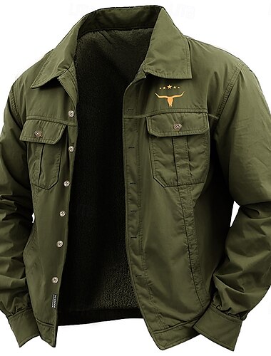  Per uomo Stampa di mucca Camicia Camicie da lavoro Camicia occidentale Manica lunga Informale Sportivo Per uscire Autunno Inverno Collo ripiegabile Bottone giù Nero Verde militare Cachi