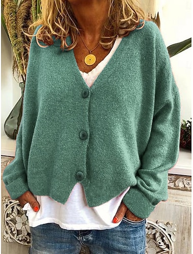  Femme Pull Chandail Gilet Cardigan Décontractées Flexible Couleur monochrome A côtes Col V Boutons Tricoté manche longue Hauts réguliers Tricoter Extérieur du quotidien Fin de semaine Vin Vert