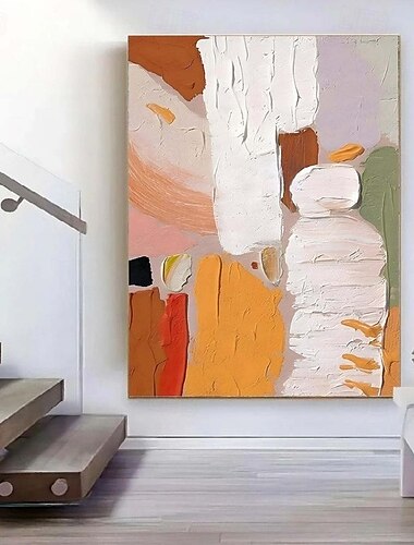  Wave oil Painting Hand painted Abstract Orange painting Hand-Painted pattle knife orange Oil Painting for Living Room Wall Decor Art Abstract Custom Artwork Art Unique painting