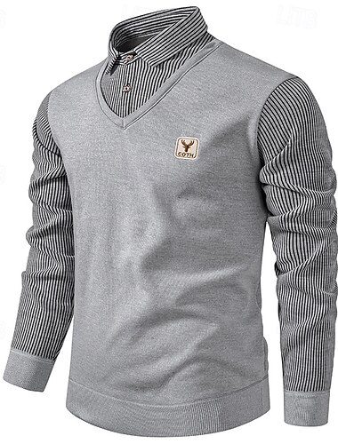  Bărbați Pulover pulover Pulover tricotat Pulovere rochie pentru bărbați Striat Tricotat Regulat Tricotat fals două piese Dunga Guler Cămașă Modă Casual Purtare Zilnică Dată Îmbrăcăminte Toamna iarna