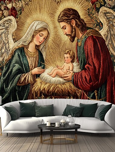  tapeçaria pendurada de natal presépio manjedoura de natal arte de parede grande tapeçaria mural decoração fotografia pano de fundo cobertor cortina casa quarto sala de estar decoração
