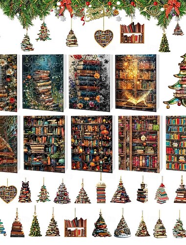  joulun adventtikalenterin koristeet, 2d akryylikirjat rakastajakoristeet 24 kpl joulukoristeen pakkaus lahja 24 päivän lähtölaskenta mini riippuva puu joulukoristeet joulujuhlakoristeisiin