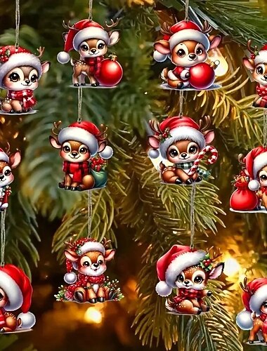  24 stk juletrepynt, dekorasjon av juletre-anheng - vintage reinsdyrdesign med hengende snor, perfekt for juletredekor og gaver