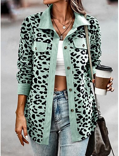  Damen Freizeitjacke Outdoor Strasse Freizeitskleidung Herbst Winter Standard Mantel Regular Fit warm Atmungsaktiv Stilvoll Brautkleider schlicht Jacken Langarm Leopard Mit Taschen Bedruckt Rosa Blau