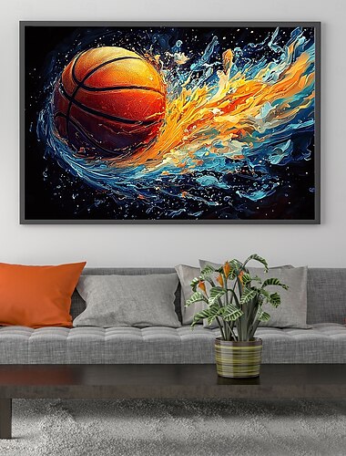  ručně vyráběná originální basketbalová olejomalba na plátně abstraktní basketbalová sportovní nástěnná malba pro domácí dekoraci s nataženým rámem bez vnitřního rámu