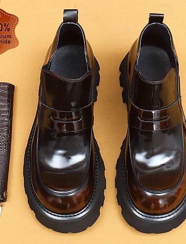 bottines marron brillant à semelle épaisse pour hommes - design à enfiler moderne pour les occasions décontractées et formelles