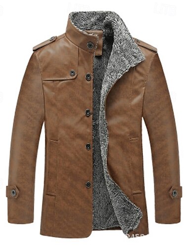 Herren Lederjacke Kunstlederjacke Motorrad Jacke Motorradjacke Täglich Urlaub Windundurchlässig warm halten Tasche Herbst Winter Glatt Modisch Klassisch Ständer Standard Schwarz Rotblond Khaki Kaffee