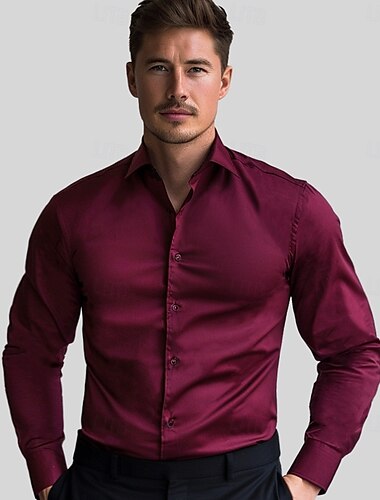  Herren Oberhemd Fleece-Shirt Feste Farbe Schulanfang Formal Schwarz Rose Langarm Gefaltete Kragen Herbst Winter Bekleidung Kariert