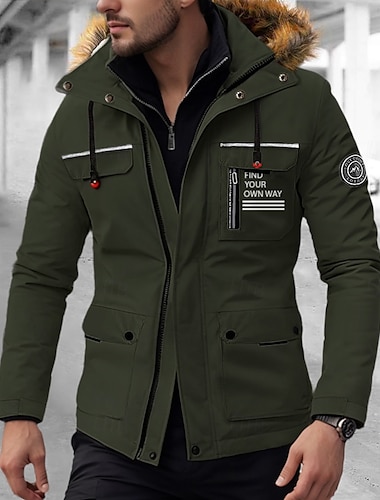  Homens Jaqueta de Inverno Casaco de lã Casaco com capuz Jaqueta de Trilha Esportes Acampar e Caminhar Prova-de-Água Jaqueta Corta-Vento Detalhes em Pêlo Capuz removível Outono Inverno Côr Sólida Ativo