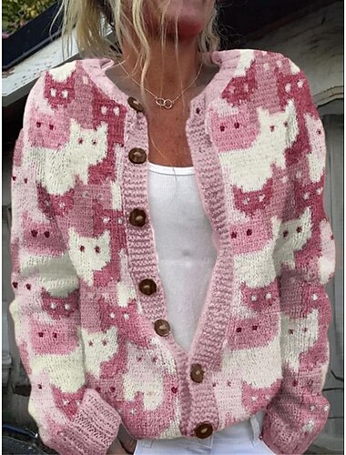  Damen Pullover Täglich Graphic Rundhalsausschnitt Bedruckt Langarm Normale Oberteile Stricken Wochenende Rosa Khaki Herbst Winter
