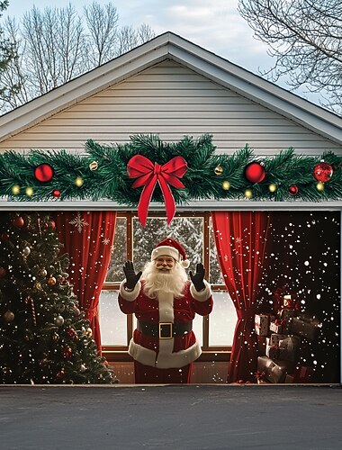  decorazioni natalizie per porte, copertura per porta da garage, babbo natale, striscione natalizio per esterni, grande sfondo natalizio per le vacanze, decorazioni da parete per porte da garage
