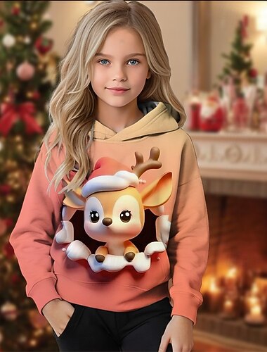 Новогодняя тематика Девочки 3D Графика Мультипликация Олень Толстовка Длинный рукав Осень Зима Мода Очаровательны Классический Полиэстер Дети 4-12 лет Капюшон на открытом воздухе Повседневные   Новогодняя тематика Девочки 3D Графика Мультипликация Олень Толстовка Длинный рукав Осень Зима Мода Очаровательны Классический Полиэстер Дети 4-12 лет Капюшон на открытом воздухе Повседневные