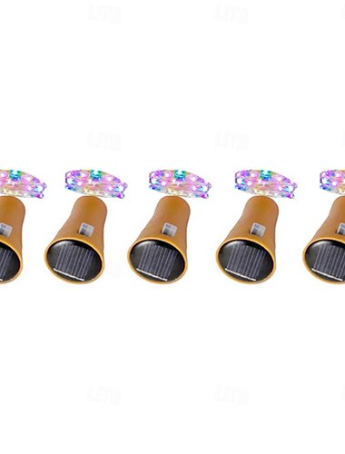 2 m Solar-Lichterkette, 20 LEDs für Weinflaschen, warmweiß, RGB und wasserdicht für Weihnachts- und Hochzeitsdekorationen, 5er-Set