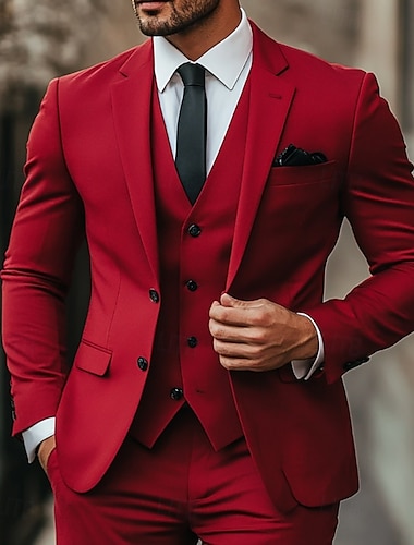  Αντρικά Σα tuxedos Γάμου Χριστουγέννων Κόκκινο Μόδα Καθημερινά Καλοκαίρι Μονοχρωματικά Τυπική Τοποθέτηση 3 Τεμάχια Διπλό Μονοκούμπο
