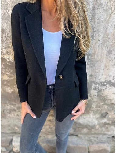  Mujer chaqueta Botón Plano Cómodo Moda Ajuste regular Ropa de calle Manga Larga Invierno Negro S