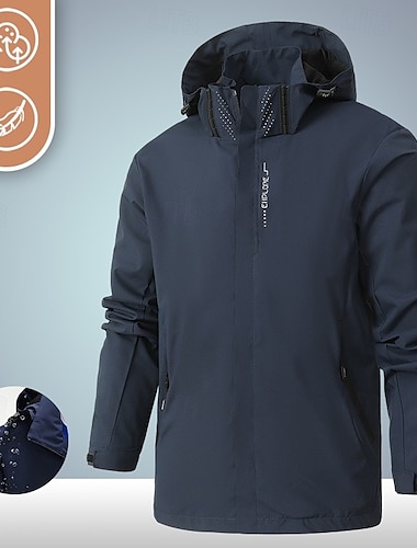  Herren Regenjacke Außen Wasserdicht Winddicht Wanderoutfits Wanderbekleidung Frühling Herbst Windjacke Einfarbig Dunkelgrau Schwarz Weiß