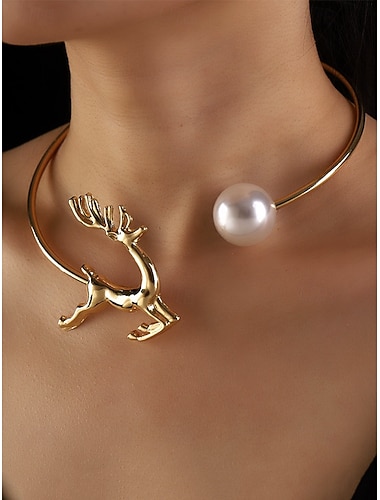 set di bracciale con renna in oro da donna e collana girocollo di perle – gioielli festivi per donna, eleganti accessori per le feste   set di bracciale con renna in oro da donna e collana girocollo di perle – gioielli festivi per donna, eleganti accessori per le feste