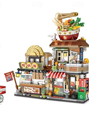  Straatbeeld Noodle Shop Mini Bouwblokken MOC Creatieve Bouwspeelgoed Model Set Voor Meisjes Van 7-9 Jaar Oud 870 PCS Simulatie Architectuur Bouwspeelgoed Cadeau Idee Voor Kinderen Volwassenen