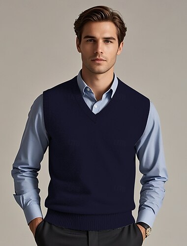  Herren Pullunder Pullover Kleid Pullover Weste Strickpullover Gerippt Stricken Standard Strick Glatt V Ausschnitt Modisch Brautkleider schlicht Freizeitskleidung Verabredung Bekleidung Herbst Winter