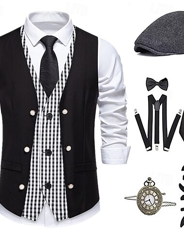  Retro Vintage Goldene Zwanziger 1920er Outfits Weste Zubehörset Gentleman Herren Halloween Karneval Neujahr Party / Abend Maskerade Silvester Erwachsene Krawatte Weste Weitere Accessoires Ganzjahres