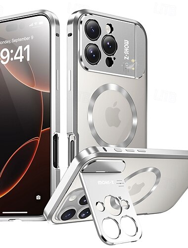  telefon Etui Til iPhone 16 15 14 Pro Max 13 Pro Max Magnetisk adsorptionsetui Med Magsafe Med stativ Gennemsigtig Magnetisk Metal