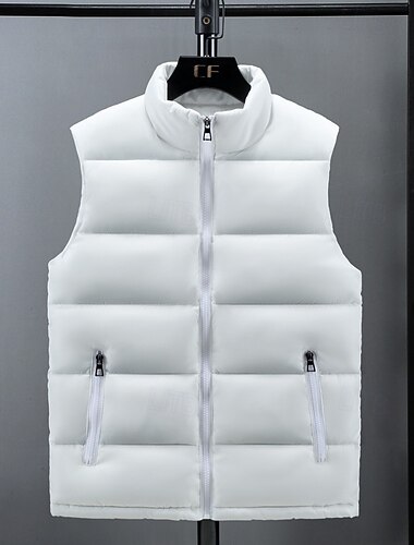  בגדי ריקוד גברים אפוד פאפר מרופד Gilet אפוד מרופד יומי פגישה (דייט) חופשה אופנתי יום יומי סתיו חורף כיס פוליאסטר שמור על חום הגוף נוח צבע אחיד רוכסן עומד רגיל שחור לבן אודם כחול כהה אֵפוֹד