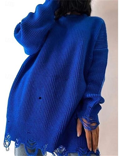  Damen Pullover Kleid Brautkleider schlicht Weich Einfarbig Gerippt Rundhalsausschnitt Strick Langarm Lange Oberteile Stricken Outdoor Täglich Wochenende Schwarz Rosa Herbst Winter