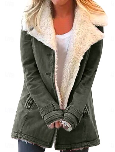  Damen Fleecejacke Teddy-Mantel warm halten Atmungsaktiv Zip Tasche Innenfutter aus Fleece Brautkleider schlicht Glatt Urlaub Strasse Freizeitskleidung Ausgehen Einreihiger Verschluss Standard