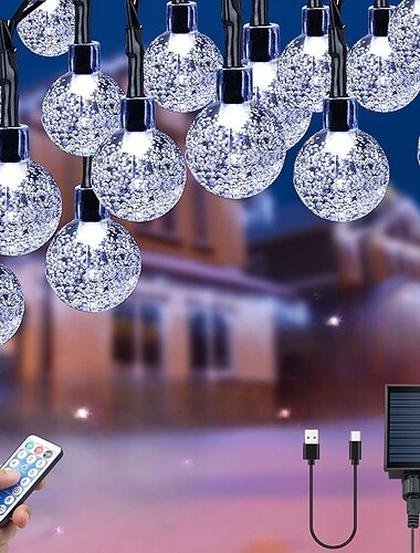  10 tuumaa Koristevalot 100 LEDit Lämmin valkoinen Valkoinen Monivärinen Creative String Lights Juhla Ulkoilu Vedenkestävä Aurinkopaneeli